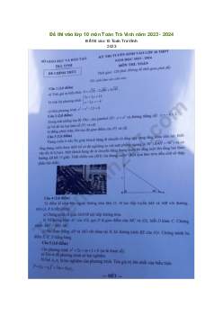 Đề thi vào 10 môn Toán năm 2023 - 2024 sở GD&ĐT Trà Vinh