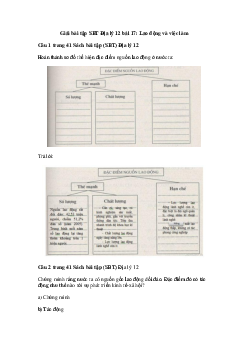 Giải bài tập SBT Địa Lý 12 bài 17: Lao động và việc làm