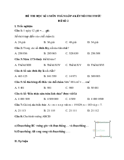 Đề thi học kì 1 lớp 4 môn Toán sách Cánh Diều - Đề số 2