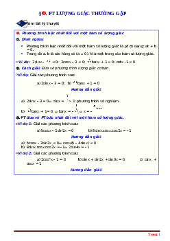 Lý thuyết và trắc nghiệm bài Phương trình lượng giác thường gặp Toán 11 (có lời giải)