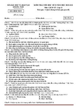Đề thi HK2 Lịch sử 12 sở GD và ĐT tỉnh Quảng Nam 2020-2021 (có đáp án)