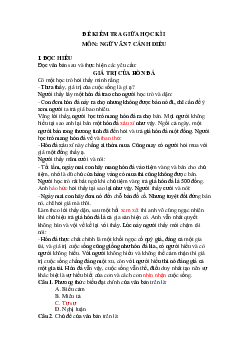 Đề kiểm tra giữa kì 1 Văn 7 | Đề 3 | Cánh diều