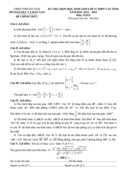 Đề học sinh giỏi Toán 11 cấp tỉnh năm 2022 – 2023 sở GD&ĐT Hà Nam