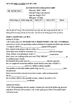 Đề thi tuyển sinh lớp 10 THPT Hà Nội năm học 2018-2019 môn Tiếng Anh (chuyên)