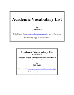 Academic Vocabulary List by Jim Burke