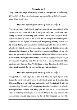 Văn mẫu lớp 6: Đoạn văn cảm nhận về nhân vật Giôn-xi trong Chiếc lá cuối cùng - Chân Trời Sáng Tạo