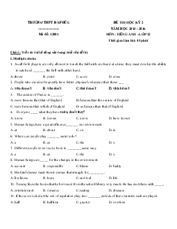 Đề thi học kỳ 2 môn Tiếng Anh lớp 12 trường THPT Đa Phúc, Hà Nội năm học 2015 - 2016