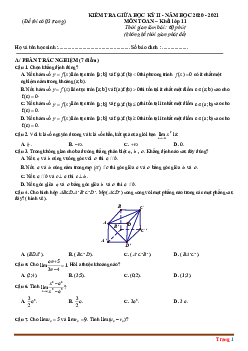 Đề thi Toán 11 giữa học kỳ 2 (có đáp án)