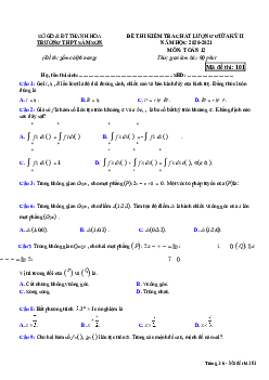 Đề thi giữa học kì 2 Toán 12 năm 2021 trường THPT Sầm Sơn, Thanh Hóa (có đáp án)