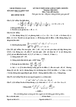 Đề tuyển sinh lớp 10 môn Toán (chuyên) năm 2022 – 2023 sở GD&ĐT Hà Nam