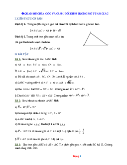 Bài tập hình học toán 7 quan hệ giữa góc và cạnh đối diện trong một tam giác (có lời giải) tam