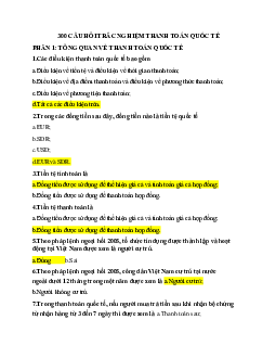 Tổng hợp câu hỏi trắc nghiệm Thanh toán quốc tế | Trường Đại học Kinh tế và Quản trị Kinh doanh, Đại học Thái Nguyên