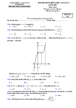 Đề thi thử Toán THPT Quốc gia 2020 lần 1 trường Thanh Miện – Hải Dương