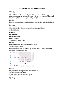 Giải bài 25: Xác định độ phức tạp thời gian thuộc toán | Tin học 11 Kết nối tri thức