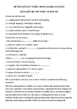 Đề thi giữa học kì 2 môn Tiếng Anh 6 năm 2023 - 2024 sách Global Success | Đề 5