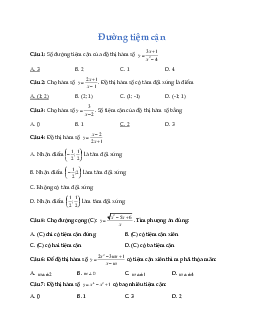 Bài tập trắc nghiệm đường tiệm cận