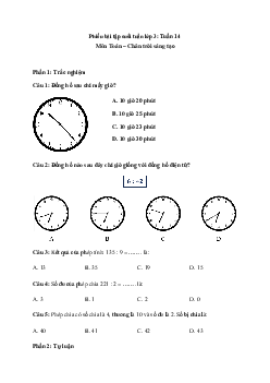 Phiếu bài tập cuối tuần Toán lớp 3 Chân trời - Tuần 14 (nâng cao)