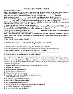 Đề dự tuyển buổi 3 đội tuyển quốc gia năm 2021 môn Tiếng Anh - Practice test for Nec 2021-2022