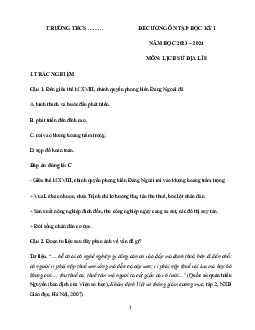 Đề cương ôn tập học kì 1 môn Địa lí 8 sách Chân trời sáng tạo