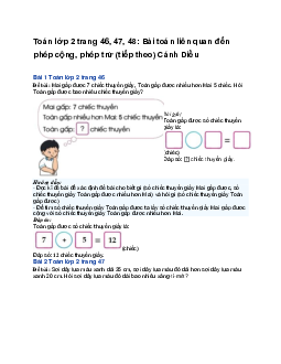 Toán lớp 2 trang 46, 47, 48: Bài toán liên quan đến phép cộng, phép trừ (tiếp theo) | Cánh Diều