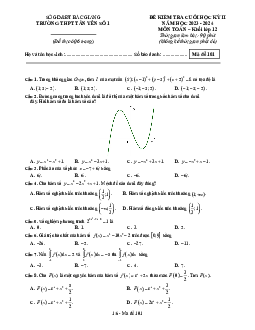Đề cuối học kỳ 2 Toán 12 năm 2023 – 2024 trường THPT Tân Yên 1 – Bắc Giang