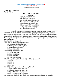 Đề 1 - Đề thi giữa hk2 ngữ văn 10 kết nối tri thức 2022-2023 (Có đáp án)