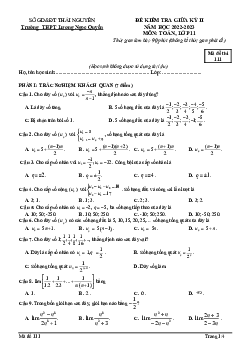 Đề giữa kỳ 2 Toán 11 năm 2022 – 2023 THPT Lương Ngọc Quyến – Thái Nguyên