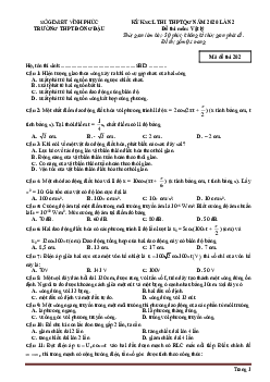 Đề thi thử THPT Quốc gia môn Lý 2019-2020 trường Đồng Đậu–Vĩnh Phúc lần 2 (có đáp án)