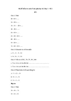 Bộ đề kiểm tra môn Toán giữa học kì 2 lớp 1 - Số 2