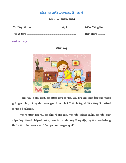 Đề thi Tiếng Việt lớp 1 học kì 1 | Đề 8| Kết nối tri thức