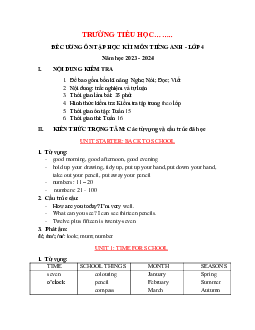 Đề cương ôn tập học kì 1 môn Tiếng Anh 4 sách English Discovery