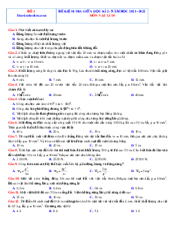 Bộ đề kiểm tra giữa kì 2 môn Lý 10 năm 2022 (có đáp án)