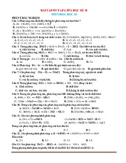 Bài tập ôn tập môn Hóa 10 giữa học kỳ 2 năm học 2020-2021