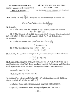 Đề HSG Toán 9 vòng 2 năm 2022 – 2023 trường THCS Nguyễn Tri Phương – TT Huế
