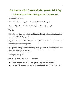 Giải Khoa học lớp 4 Bài 27: Một số bệnh liên quan đến dinh dưỡng | Chân trời sang tạo