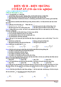 Bài tập trắc nghiệm ôn tập điện tích-điện trường (có đáp án)