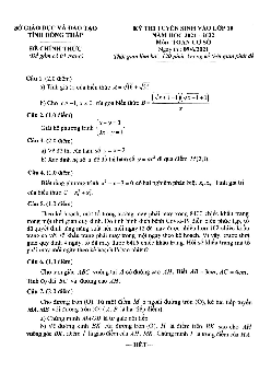 Đề thi vào 10 môn Toán cơ sở năm 2021 – 2022 sở GD&ĐT Đồng Tháp