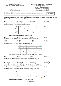 Đề khảo sát 8 tuần lần 1 Toán 12 năm 2019 – 2020 trường Bảo Yên 2 – Lào Cai