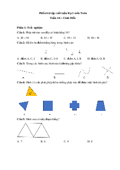 Phiếu bài tập cuối tuần Toán lớp 2 Cánh Diều - Tuần 14 (nâng cao)