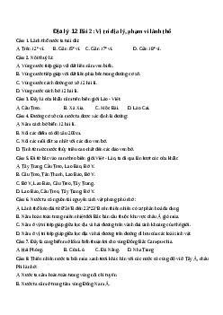Câu hỏi trắc nghiệm Địa lý 12 bài 2: Vị trí Địa Lý, phạm vi lãnh thổ