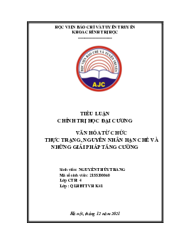 Tiểu luận ''Văn hóa từ chức- Thực trạng, nguyên nhân hạn chế và những giải pháp tăng cường''
