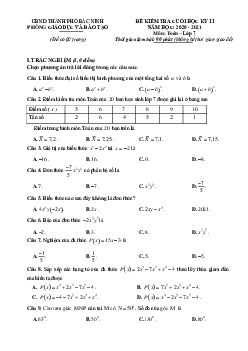 Đề kiểm tra cuối học kỳ 2 Toán 7 năm 2020 – 2021 phòng GD&ĐT thành phố Bắc Ninh