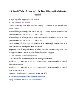 Lý thuyết Toán 12 chương 1: Sự đồng biến, nghịch biến của hàm số