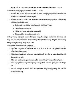Lịch sử 10 bài 22: Tình hình kinh tế ở các thế kỉ XVI - XVIII