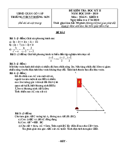 Đề kiểm tra học kỳ 2 Toán 8 năm 2019 – 2020 trường THCS Trường Sơn – TP HCM