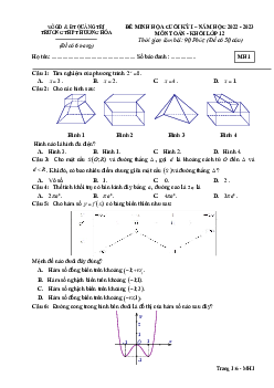 Đề minh họa cuối kỳ 1 Toán 12 năm 2022 – 2023 trường THPT Hướng Hóa – Quảng Trị