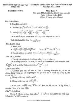 Đề kiểm định HSG Toán 7 năm 2022 – 2023 phòng GD&ĐT Triệu Sơn – Thanh Hóa