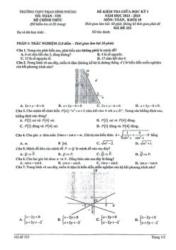 Đề giữa học kỳ 1 Toán 10 năm 2023 – 2024 trường THPT Phan Đình Phùng – Hà Nội