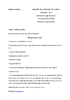 Giải Đề thi giữa học kì 2 lớp 10 năm 2022 - 2023 sách Kết nối tri thức với cuộc sống | Ngữ văn 10