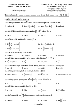 Đề kiểm tra bài 1 Toán 11 năm 2019 – 2020 trường Phước Vĩnh – Bình Dương